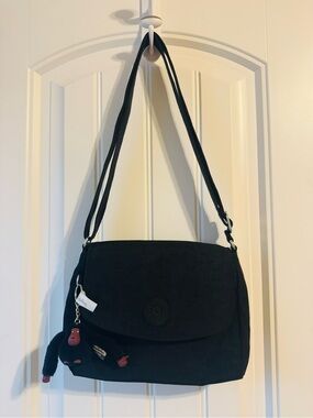Kipling Black Shoulder Crossbody Bag with Monkey Charm